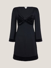 Monsoon Black Blair Velvet Bow Long Sleeve Mini Dress - Image 5 of 5