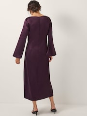 Monsoon Purple Callie Floral Satin Long Sleeve Midi Dress - Image 2 of 5