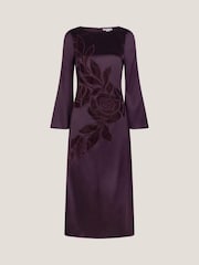 Monsoon Purple Callie Floral Satin Long Sleeve Midi Dress - Image 5 of 5