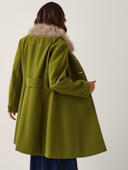 Monsoon Green Beatrice Faux Fur Collar Coat - Image 3 of 4