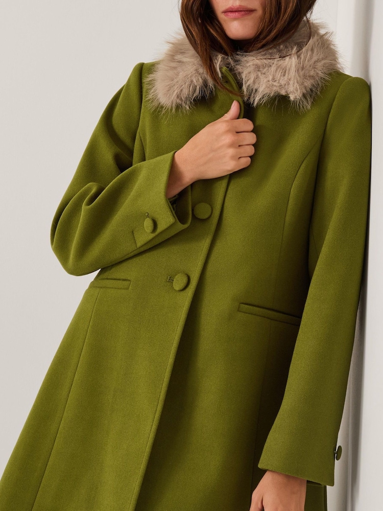 Monsoon Green Beatrice Faux Fur Collar Coat - Image 4 of 4 Monsoon Green Beatrice Faux Fur Collar Coat - Image 4 of 4