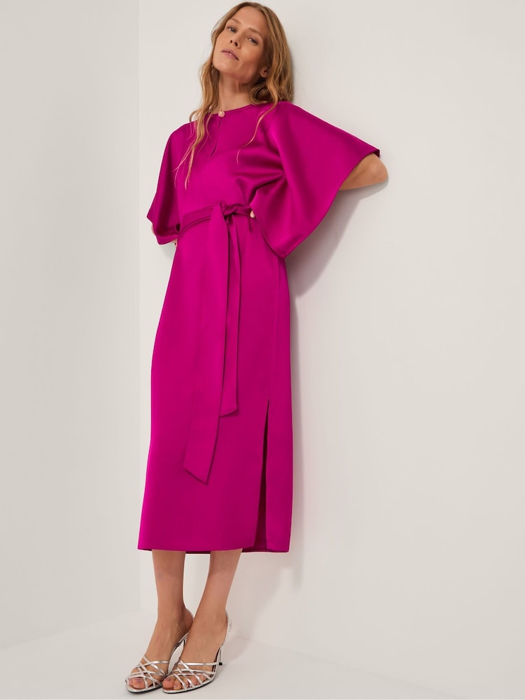 Monsoon Purple Kara Kimono Sleeve Satin Midi Dress - Image 2 of 4 Monsoon Purple Kara Kimono Sleeve Satin Midi Dress - Image 2 of 4