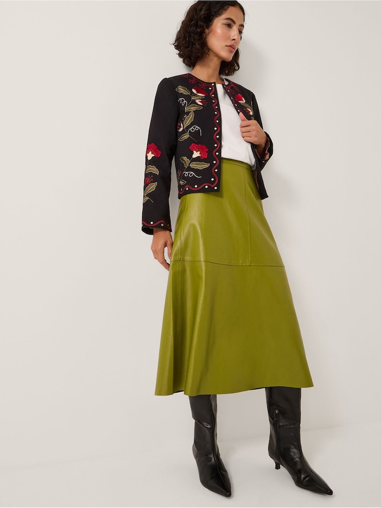 Monsoon Green Pippa Faux Leather Midi Skirt - Image 1 of 4 Monsoon Green Pippa Faux Leather Midi Skirt - Image 1 of 4