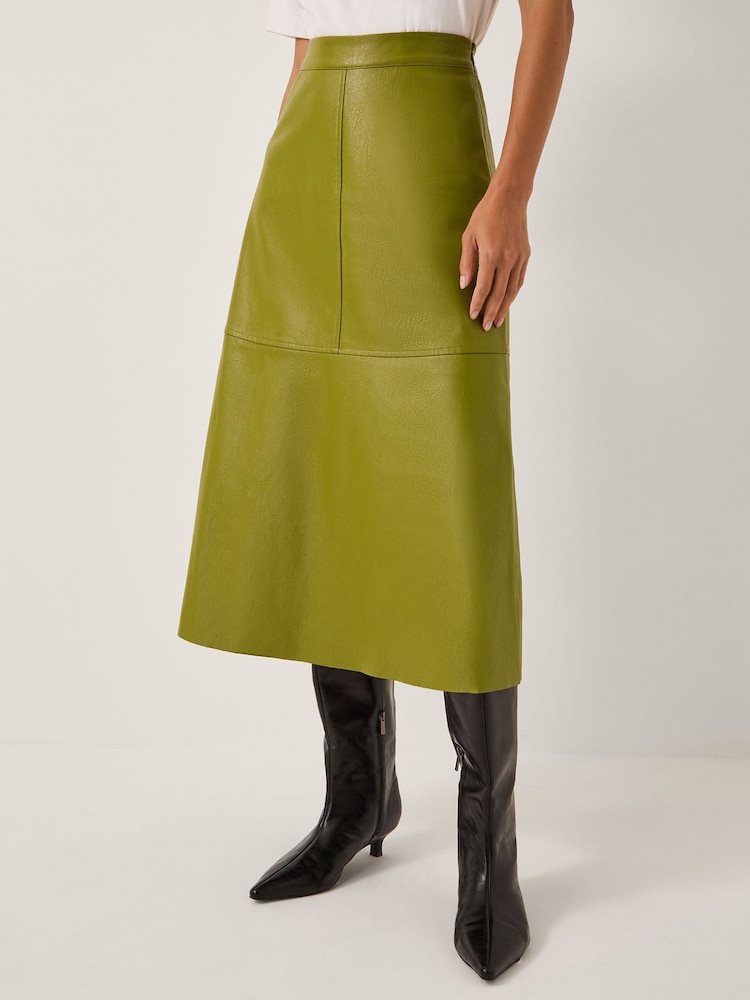 Monsoon Green Pippa Faux Leather Midi Skirt - Image 2 of 4 Monsoon Green Pippa Faux Leather Midi Skirt - Image 2 of 4
