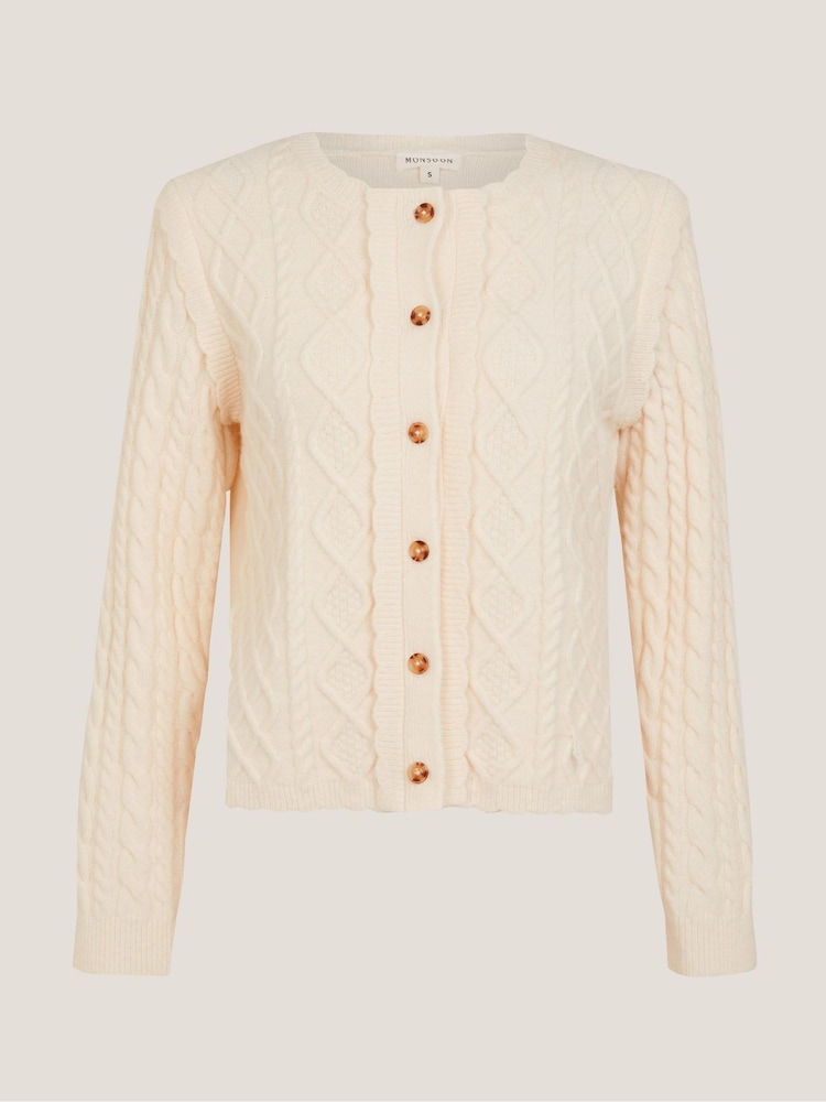 Monsoon Cream Cindy Cable Knit Cardigan - Image 5 of 5