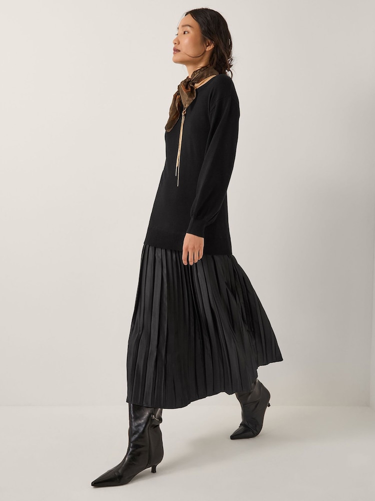 Monsoon Black Fia Jumper Pleated Midi Dress - Image 1 of 5 Monsoon Black Fia Jumper Pleated Midi Dress - Image 1 of 5
