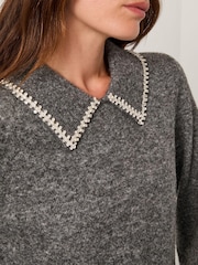 Monsoon Grey Caryn Embellished Collar Jumper - Image 2 of 4