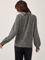 Monsoon Grey Caryn Embellished Collar Jumper - Image 3 of 4