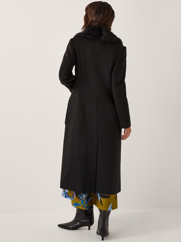 Monsoon Black Fearne Faux Fur Collar Long Coat - Image 2 of 4 Monsoon Black Fearne Faux Fur Collar Long Coat - Image 2 of 4
