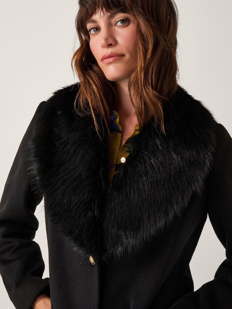 Monsoon Black Fearne Faux Fur Collar Long Coat - Image 4 of 4