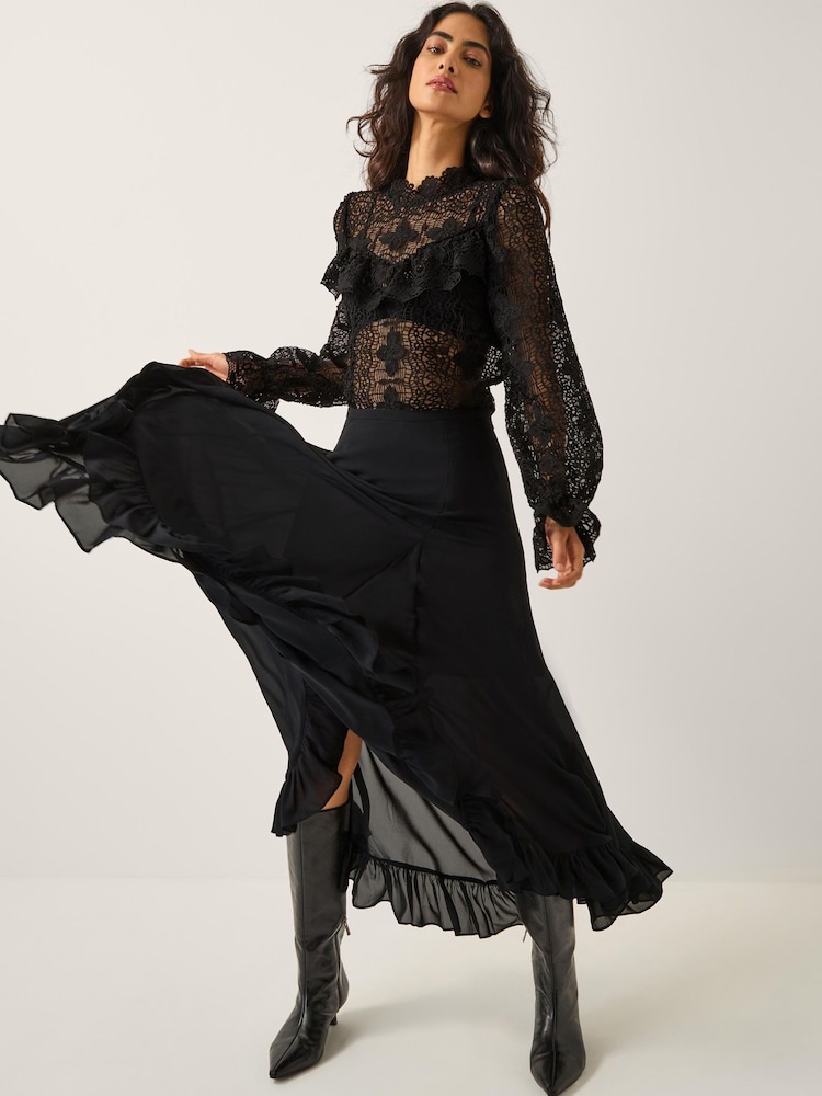 Monsoon Black Phoebe Sheer Lace Blouse - Image 1 of 6 Monsoon Black Phoebe Sheer Lace Blouse - Image 1 of 6