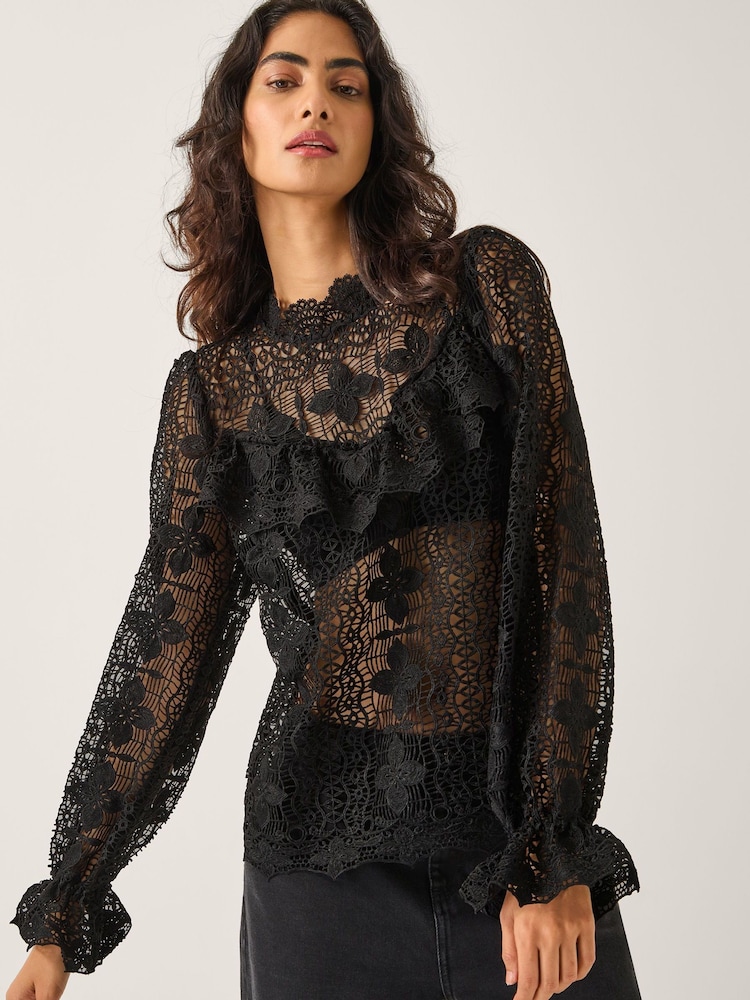 Monsoon Black Phoebe Sheer Lace Blouse - Image 2 of 6 Monsoon Black Phoebe Sheer Lace Blouse - Image 2 of 6