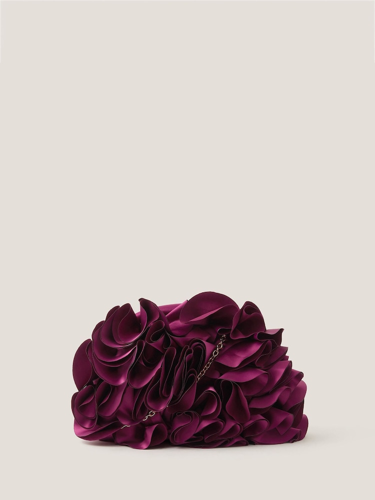 Monsoon Red Mindy Corsage Satin Clutch Bag - Image 1 of 4