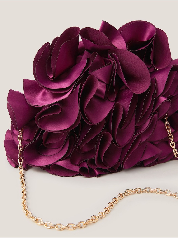 Monsoon Red Mindy Corsage Satin Clutch Bag - Image 4 of 4 Monsoon Red Mindy Corsage Satin Clutch Bag - Image 4 of 4