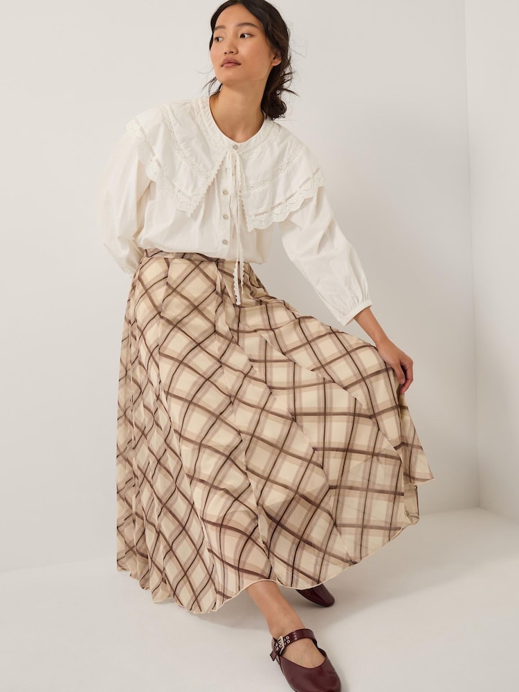 Monsoon Cream Chelsea Check Print Midi Skirt - Image 2 of 5 Monsoon Cream Chelsea Check Print Midi Skirt - Image 2 of 5