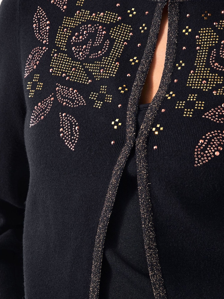 Monsoon Black Hal Floral Hotfix Cardigan - Image 5 of 5
