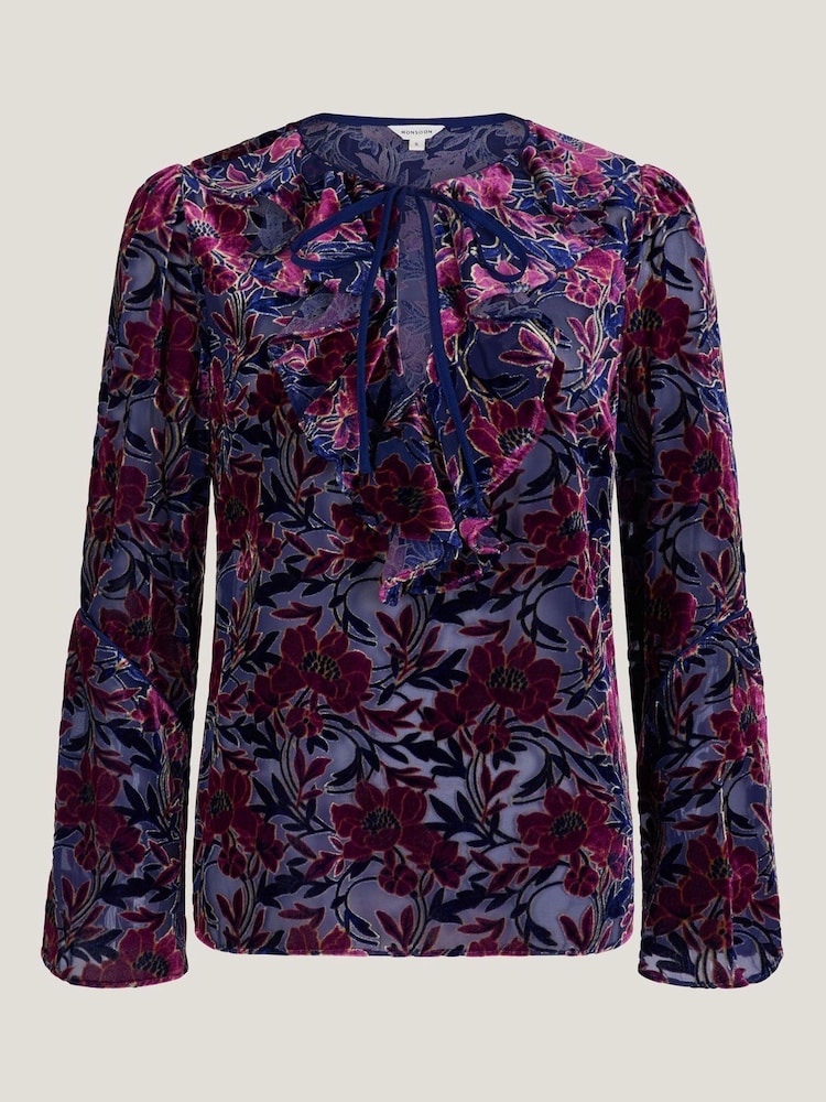 Monsoon Purple Milena Devoré Ruffle Blouse - Image 5 of 5 Monsoon Purple Milena Devoré Ruffle Blouse - Image 5 of 5