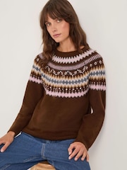Monsoon Brown Fran Embellished Fair Isle Jumper - Image 1 of 5