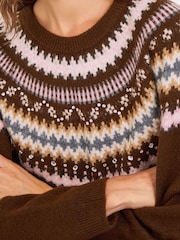 Monsoon Brown Fran Embellished Fair Isle Jumper - Image 4 of 5