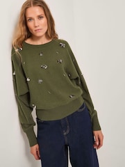 Monsoon Green Sable Sequin Embellished Jumper - Image 1 of 5