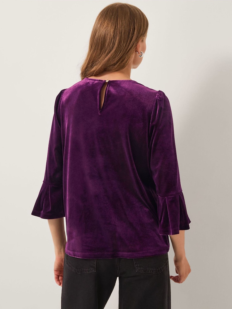 Monsoon Purple Valerie Frill Sleeve Stretch Jersey Top - Image 2 of 5