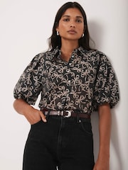 Mint Velvet Black Bow Print Cropped Shirt - Image 5 of 7