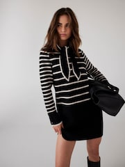 Mint Velvet Black Striped Scarf Detail Knit Mini Dress - Image 2 of 8