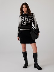 Mint Velvet Black Striped Scarf Detail Knit Mini Dress - Image 3 of 8