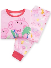 Character Pink Peppa Pig George Peppa And Evie Long Sleeve Pyjamas - Image 8 of 12