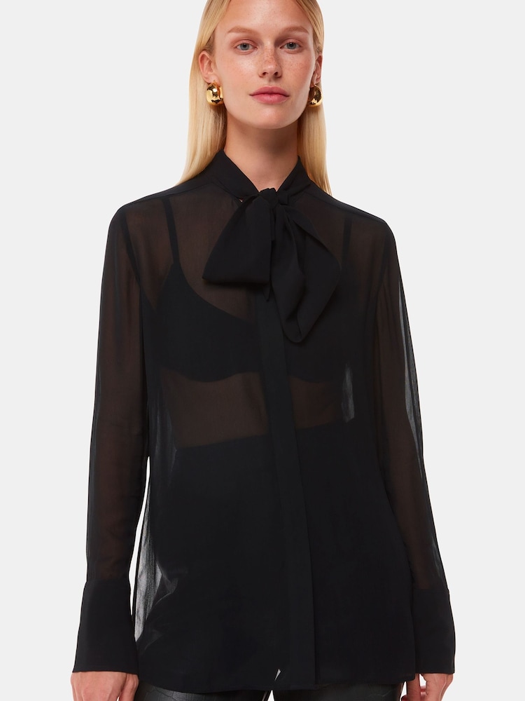 Whistles Black Amy Tie Detail Blouse - Image 1 of 4