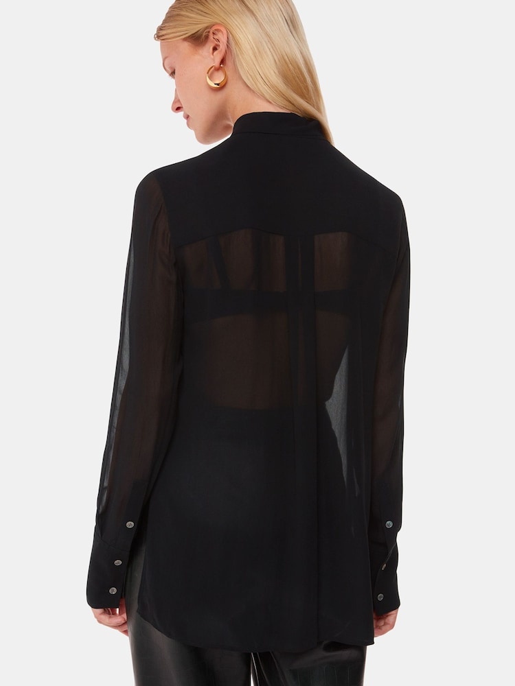 Whistles Black Amy Tie Detail Blouse - Image 2 of 4