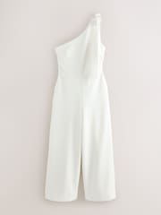 White Bow Shoulder Wide Leg Occasion Jumpsuit - Image 6 of 8