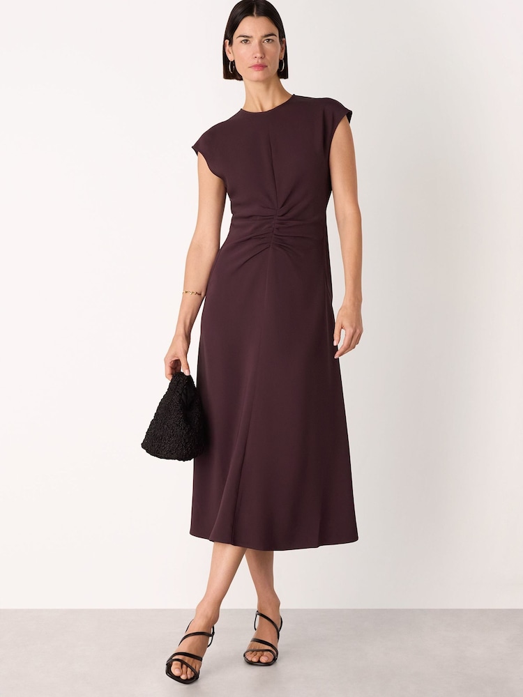 whistles burgundy dress Whistles Gathered Midi Dress Burgundy Size 2