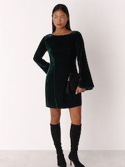 Verde - Whistles Velvet Flare Sleeve Dress - Imagen 1 de 3