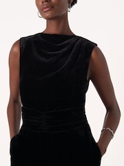 Whistles Black Velvet Twist Waist Jumpsuit - Image 4 of 5
