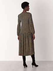Whistles Black Spot Print Plisse Midi Dress - Image 2 of 5