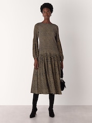 Whistles Black Spot Print Plisse Midi Dress - Image 3 of 5