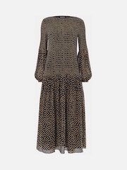 Whistles Black Spot Print Plisse Midi Dress - Image 5 of 5
