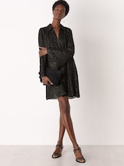 Whistles Black Metallic Dobby Mini Dress - Image 3 of 4