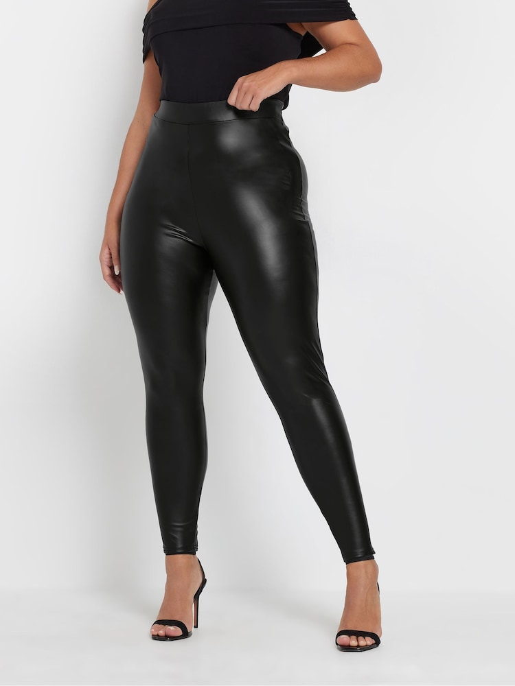 Yours Curve Black Stretch Coated Leggings - Image 1 of 5