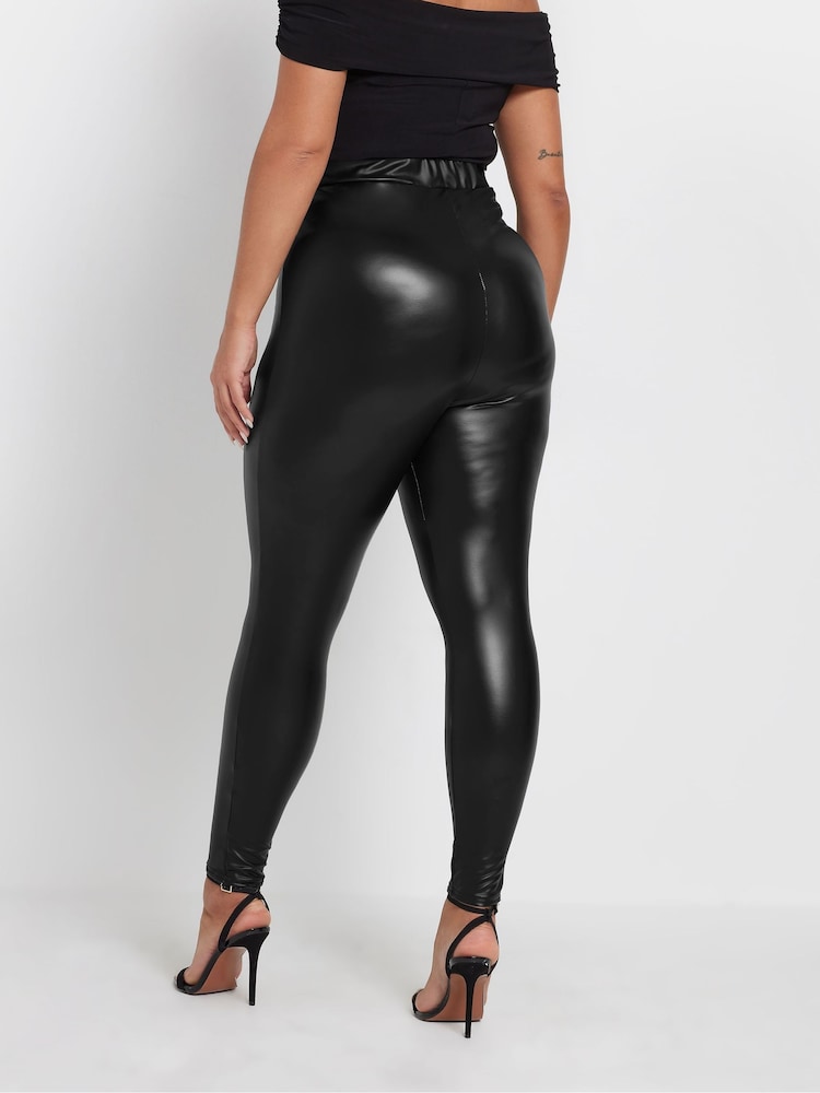 Yours Curve Black Stretch Coated Leggings - Image 2 of 5