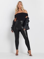 Yours Curve Black Stretch Coated Leggings - Image 3 of 5