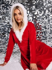 Yours Curve Red Velvet Santa Dress - Image 3 of 5