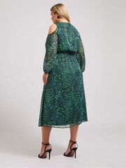 Yours Curve Green London Animal Print Cold Shoulder Dress - Image 2 of 4