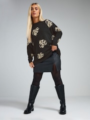 Yours Curve Black Leopard Print Heart Jumper - Image 2 of 4
