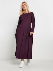 Yours Curve Purple Textured Flared Maxi Dress - Image 1 of 4