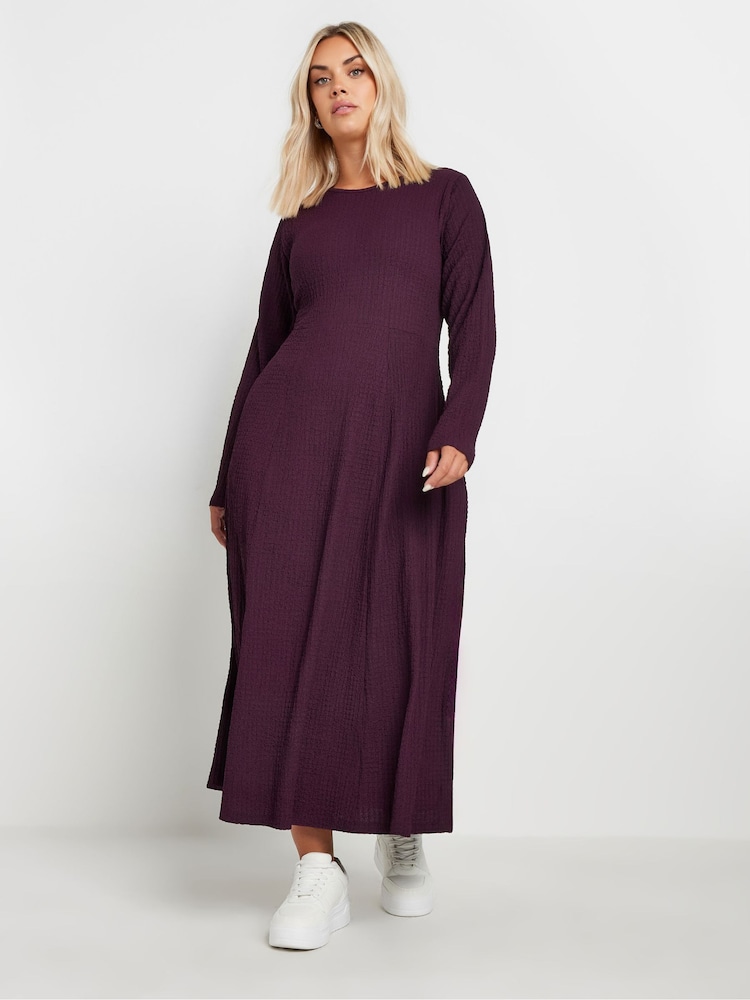 Yours Curve Purple Textured Flared Maxi Dress - Image 1 of 4