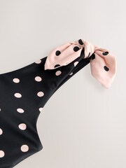 Cath Kidston Monochrome One Shoulder Polka Dot Swimsuit - Image 9 of 9