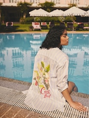 Cath Kidston Blue/White Stripe Floral Backprint Beach Shirt - Image 4 of 6