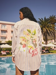 Cath Kidston Blue/White Stripe Floral Backprint Beach Shirt - Image 5 of 6